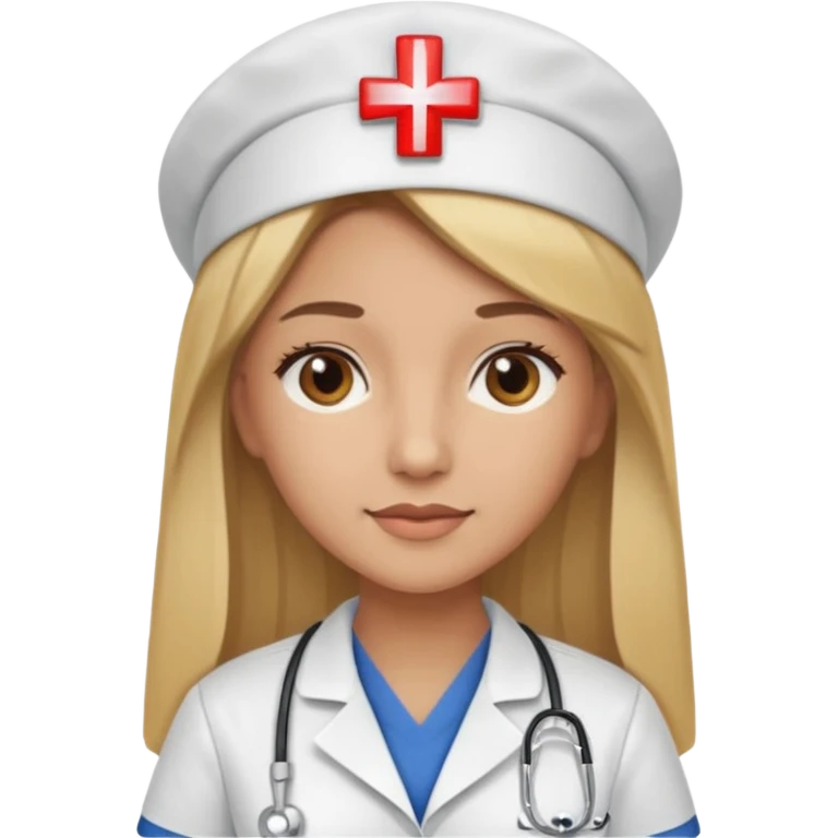 Mujer color de piel moreno claro, con cabello rubio largo, lacio y suelto, de enfermera emoji