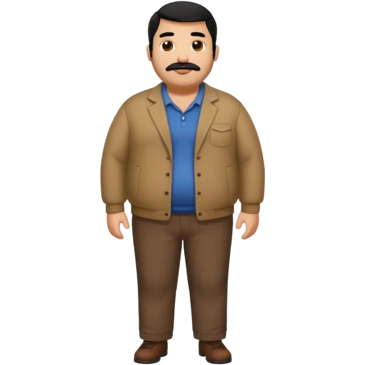 Fat brown man. Clothed. Full body. Black hair. Small beard and mustache. Black hair emoji