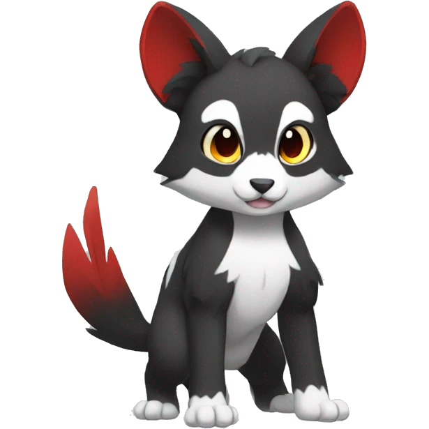 Cute cool black red white animal hybrid Fakemon full body emoji