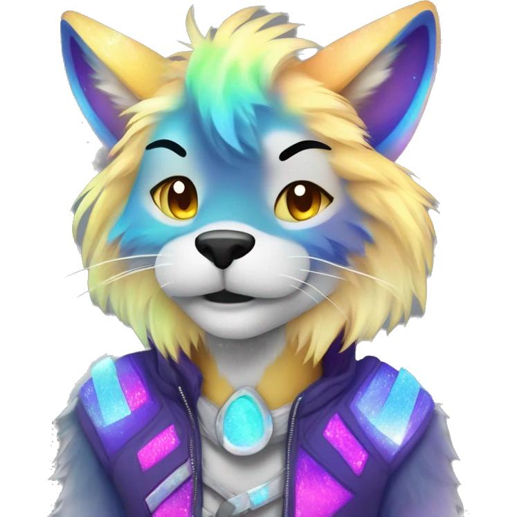 Furry, sparkle, iridescent, colorful, neon, edgy, cool, beautiful, divine, animal, anthro, full body, fursona, protogen emoji
