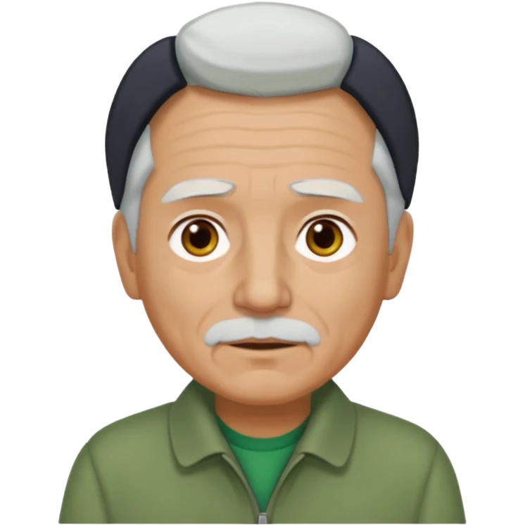 abuelo con pelo blanco, ojos cafés y ropa verde emoji
