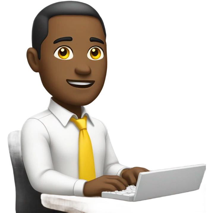 yellow skin man using white keyboard on desk wearing white button down shirt front view emoji