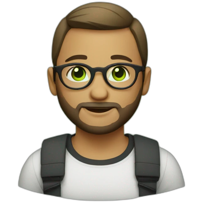 boy - in transparent round glasses - with a beard - short haircut - green eyes emoji