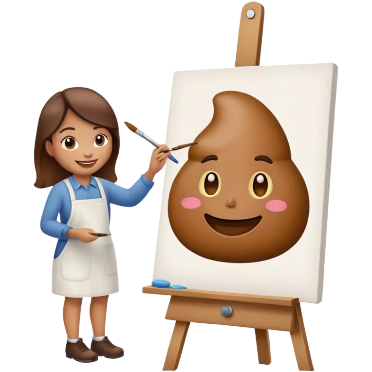 artist painting a poop emoji on an easel emoji