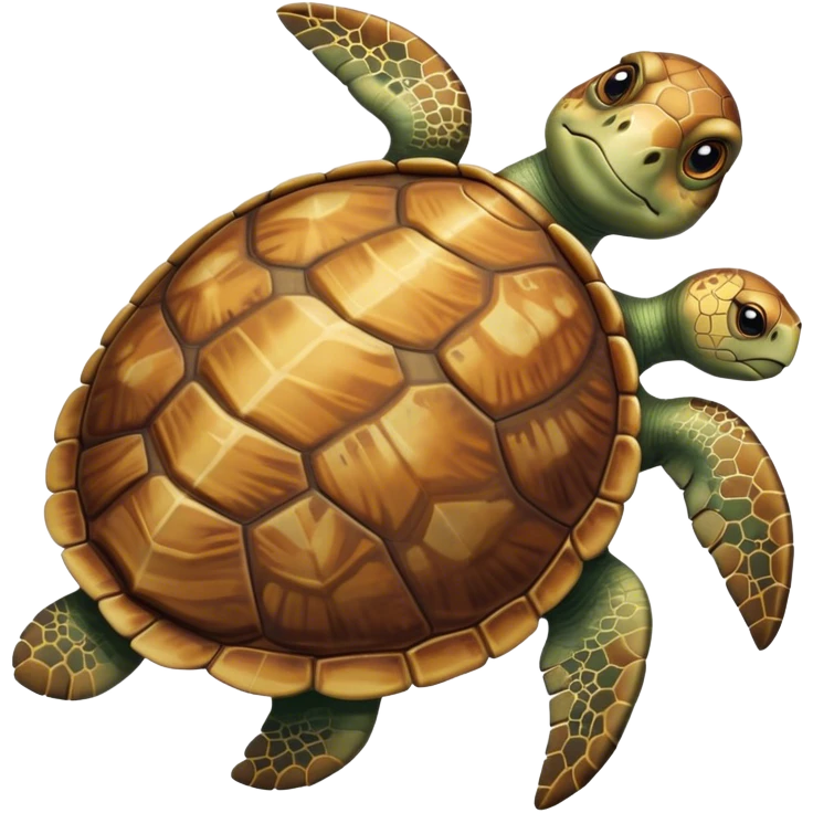 Cinematic Realistic Noble Sea Turtle Portrait Emoji, Poised and dignified, with a robust, time-worn shell intricately patterned in earthy tones and a weathered, wise face with deep, observant eyes, rendered with lifelike texture and natural, diffused light; high shine, intelligent and serene, styled with an air of oceanic majesty, focused and attentive, soft glowing outline, capturing the essence of a watchful and confident sea turtle that appears to glide out of the screen with timeless authority! emoji
