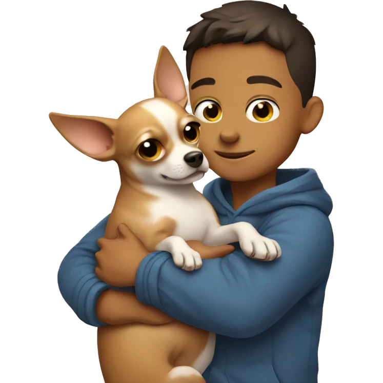Boy hugging chihuahua emoji