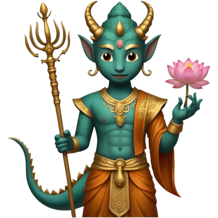 man with dragon head, scepter, buddhism, lotus emoji