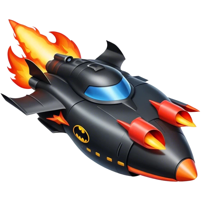batmobile in rocket ship boom rocket at take-off in fire emoji