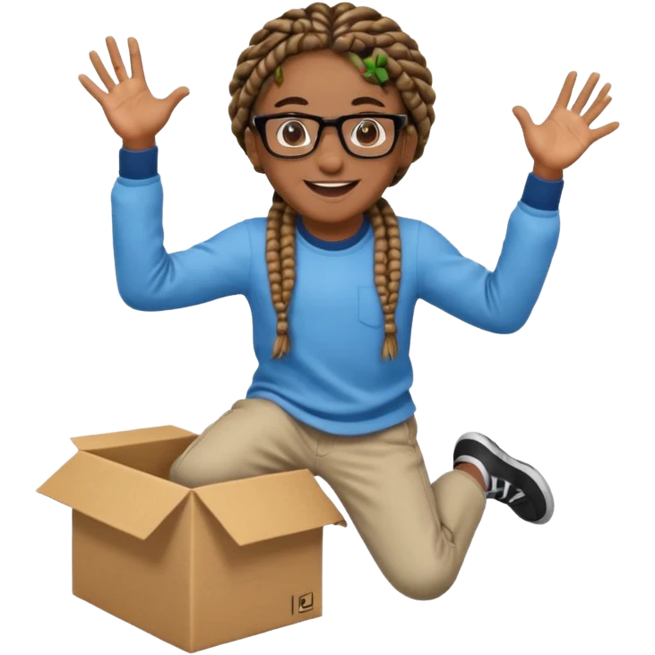 black boy with glasses and box braids jumping emoji