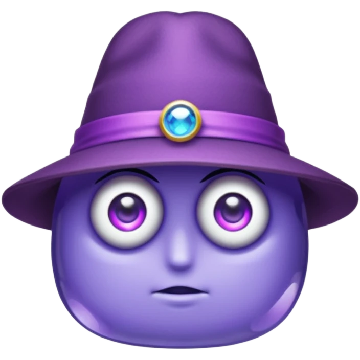 A single purple crystal gemstone character wearing hat,  no mouth no face. two eyes emoji