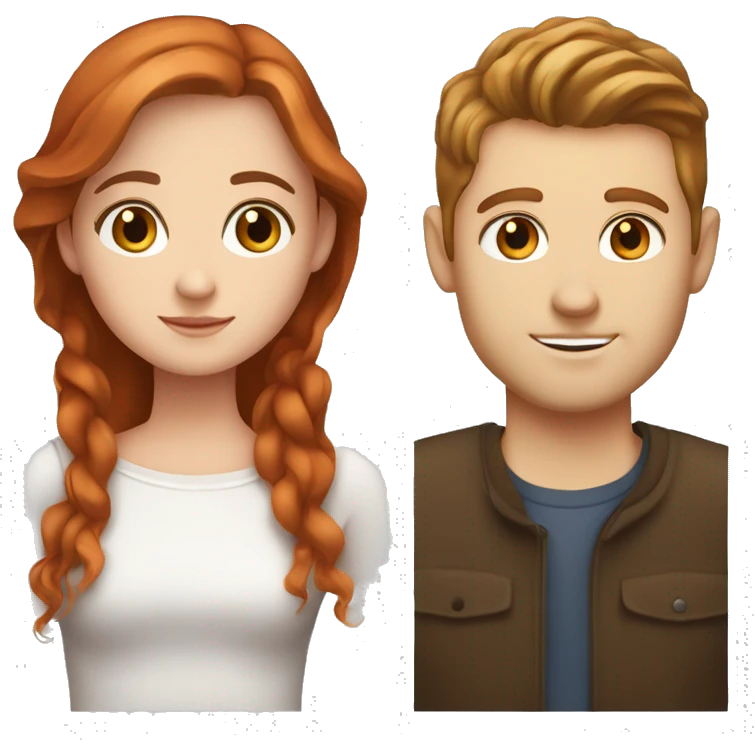 White girl with brown hair and hazel eyes with white guy with red hair and brown eyes  emoji
