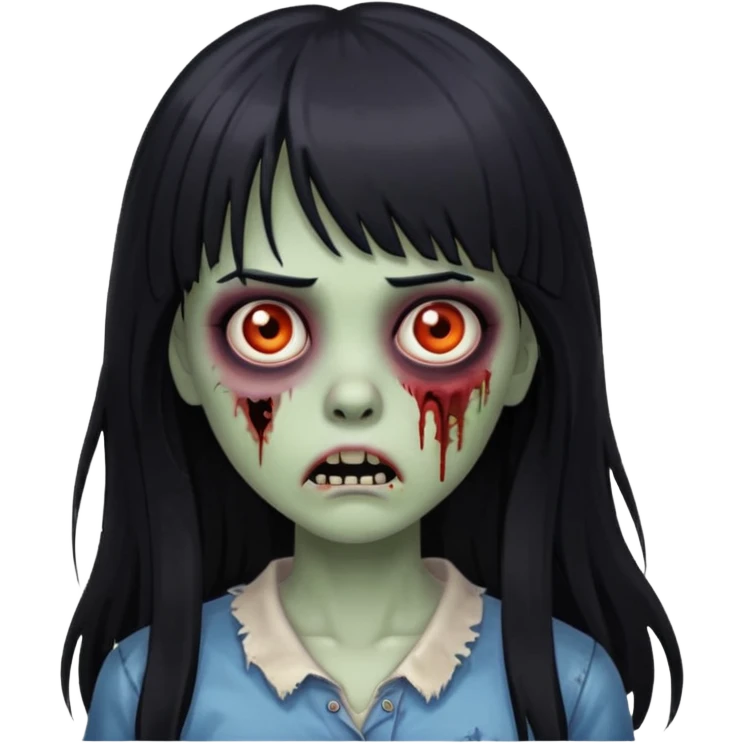 zombie girl with bangs and long hair black emoji