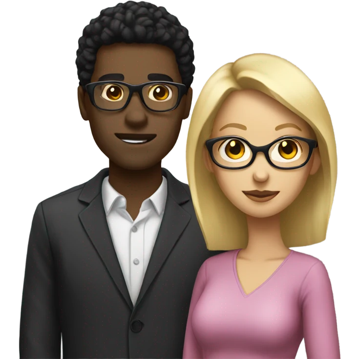 Black man black hair wearing glasses and blonde woman emoji