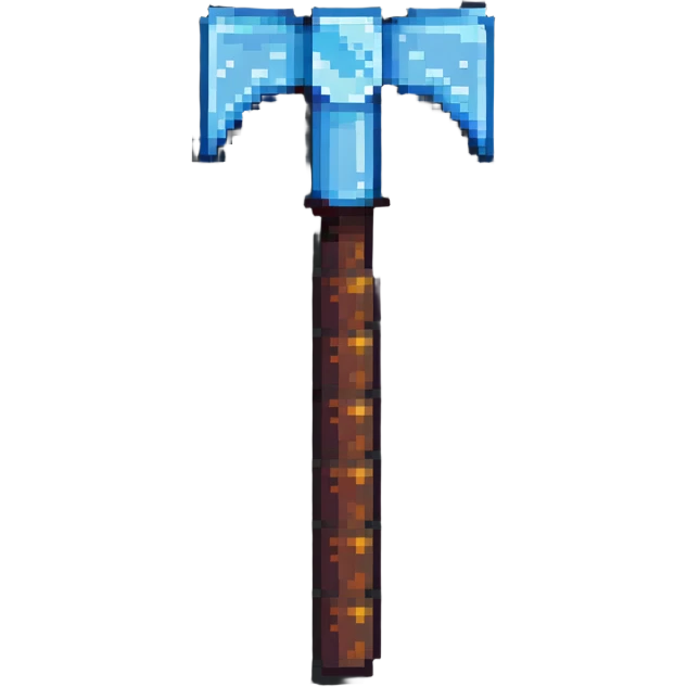 ultra-blocky minimal pixel art Minecraft pickaxe with few large square pixels emoji