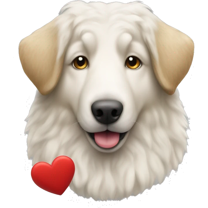 Maremma sheep dog with a red collar and a teddy bear  emoji