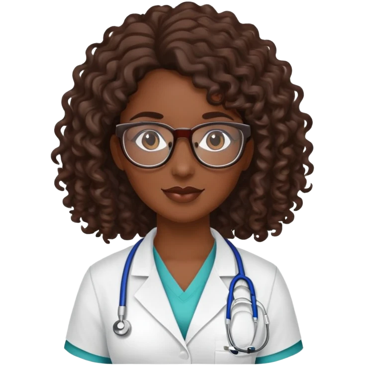 Medical assistant female dark skin long brown curly hair with glasses emoji