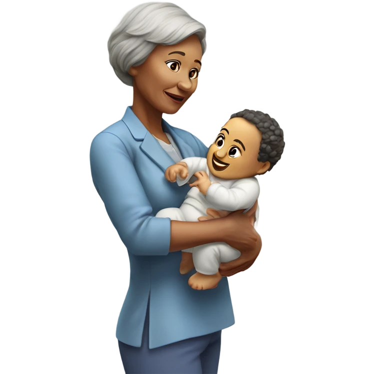 Create a 3d hyper realistic senior woman holding a baby  emoji