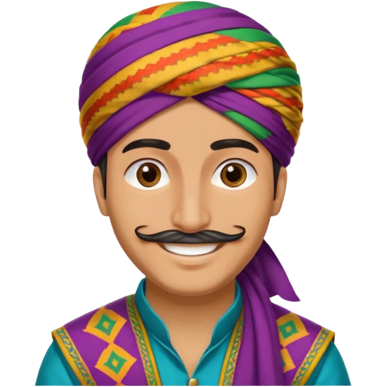traditional Kurdish man in colorful clothes, with a patterned turban, smiling, simple background emoji