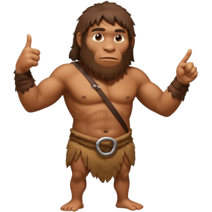 A full-bodied Neanderthal, dressed in a loincloth, points his thumb to the right
 emoji