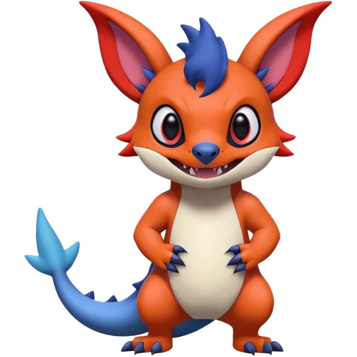 Cute adorable Stitch-Salandit-Noibat-Zangoose-fusion, full body emoji