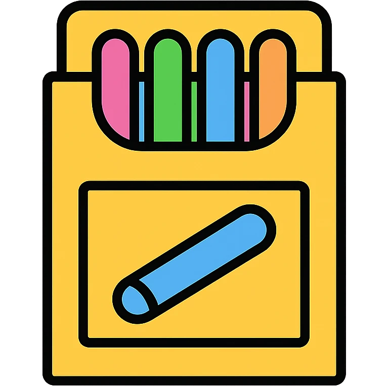 colorful box of chalk sticks, playful and bright emoji