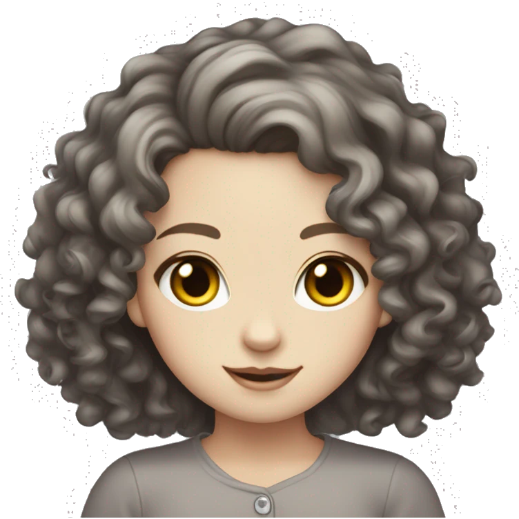 curly dark haired girl pale skin gray eyes below siamese cat emoji