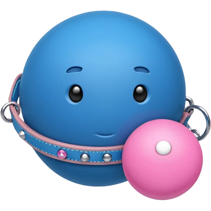 Blue ball for the gag on a ball gag device with a white collar with  pink  studs emoji