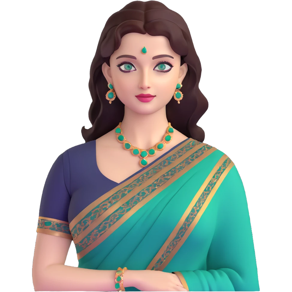 Aishwarya Rai in an elegant saree, traditional Indian look, blue-green eyes emoji