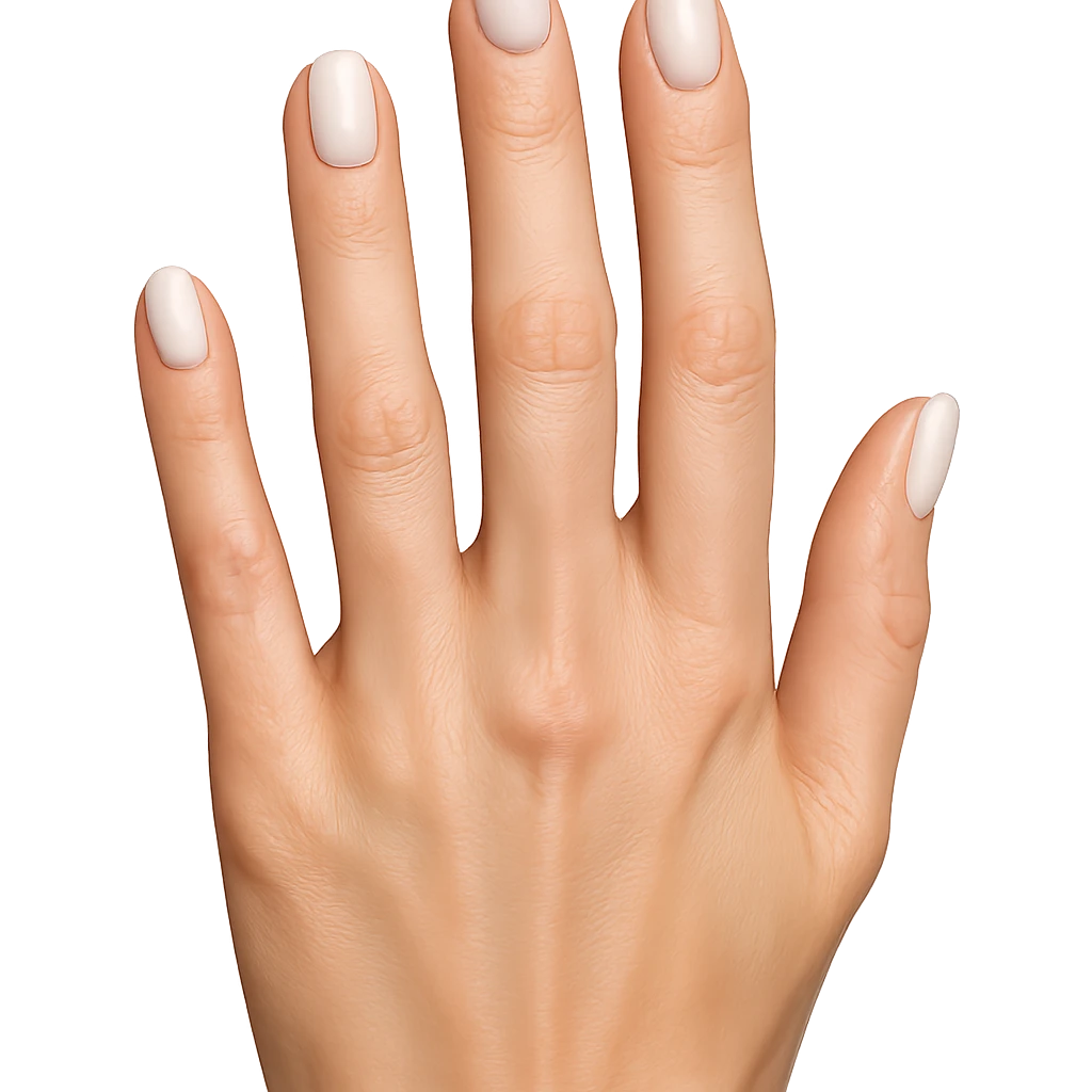 beautiful realistic female hand with five fingers and white manicure emoji