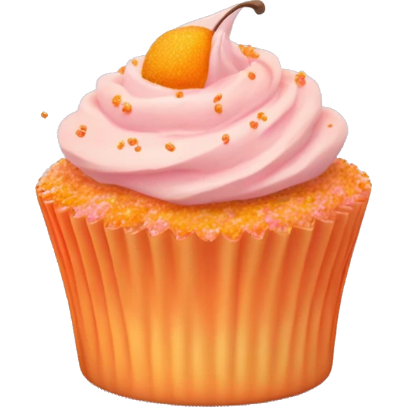realistic cupcake with light pink frosting and light orange cupcake wrapper and peach sprinkles and orange sugar sprinkles… no fruit on top of cupcake emoji