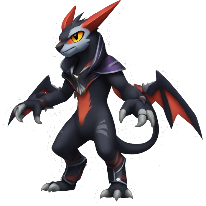 Cool Anthro Black Absol-Noivern-Quilava-Litten-Pokémon with edgy stripes hoodie spiked collar punk Full Body emoji