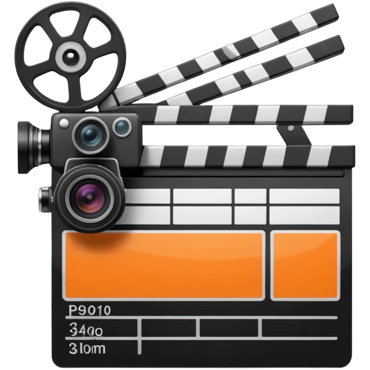 orange striped clapperboard with a film camera next to it emoji