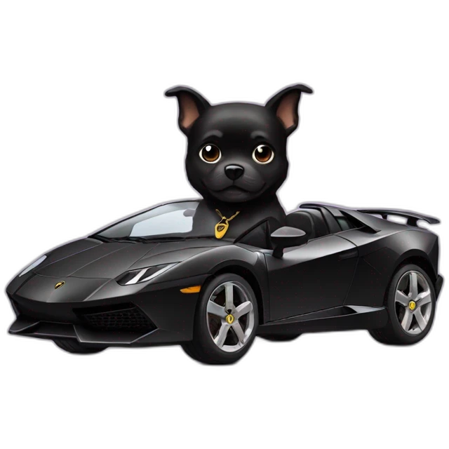 little black dog driving a lamborghini emoji