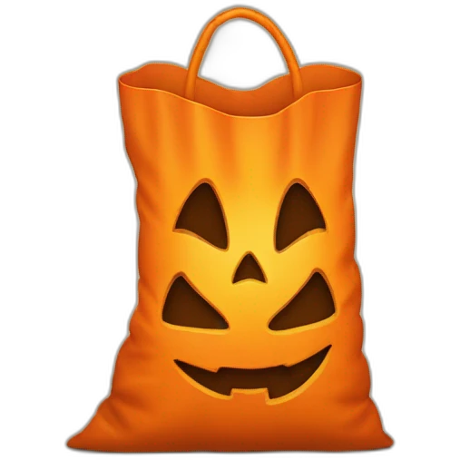 Orange Trick or treat bag with jack-o’-lantern face emoji