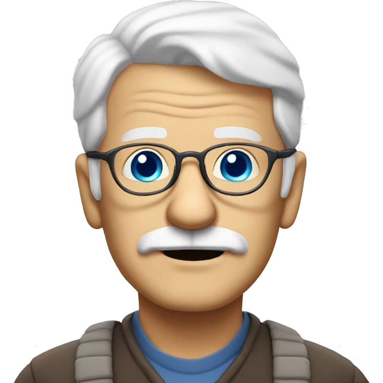 Old guy with glasses blue eyes white hair moustache soul patch glasses emoji