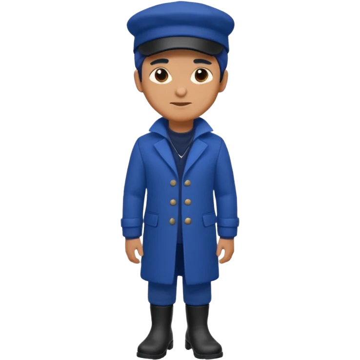 A Man Wearing Blue Cap With The Indigo Coat And Suit An black Boots emoji
