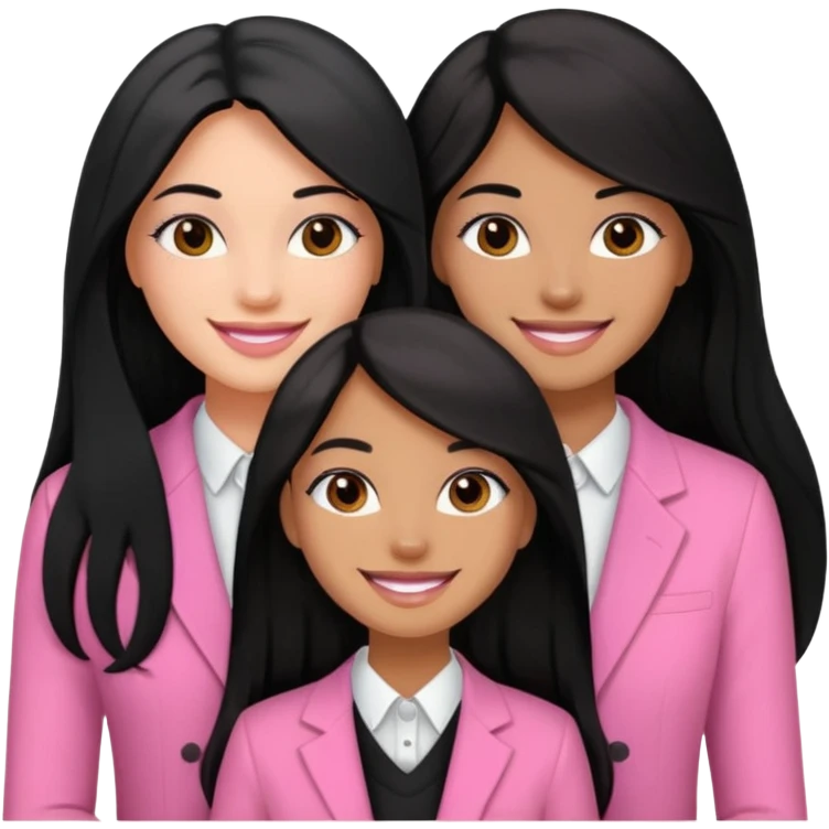 3 besties with professional glammed up looks wearing pink, medium skin tone smiling big with black long hair  emoji