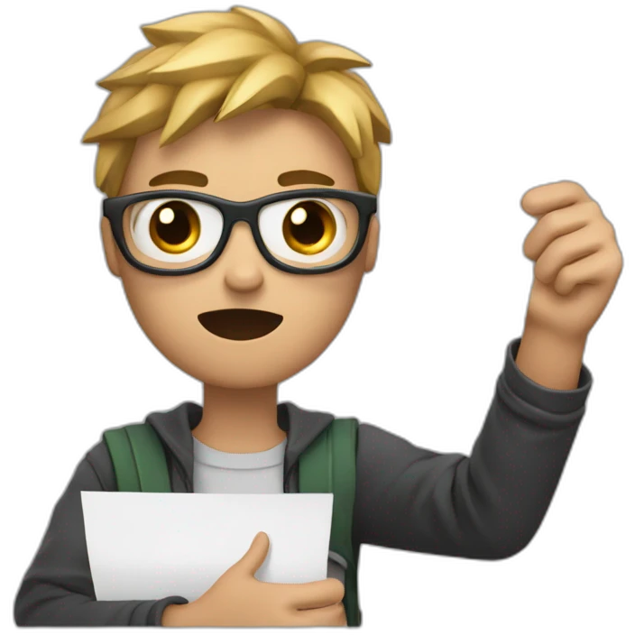 Angry Student holding a small rectangle paper on right side of hand and pencil on left side of the hand emoji