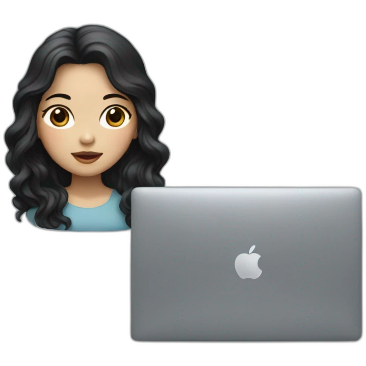 Korean girl with macbook, long and wavy black hair emoji
