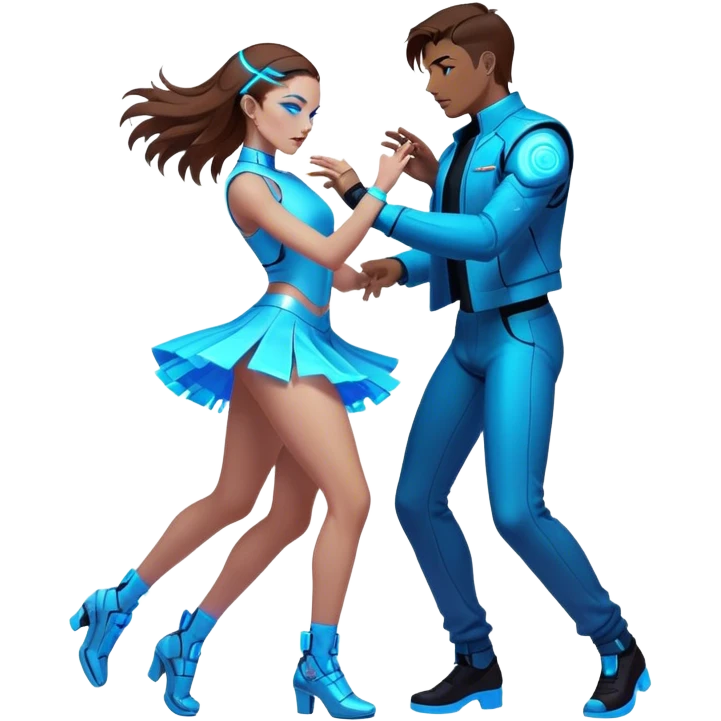 Neon cyberpunk style 
girl with brown hair and blue eyes dance with man emoji
