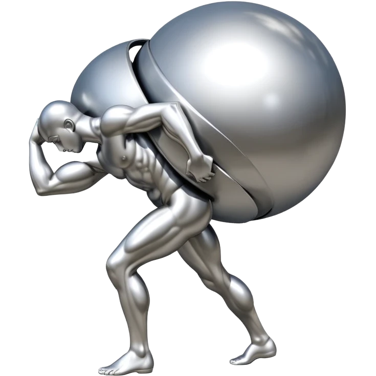 sorayama Sisyphus carrying big sphere on his back sculpture emoji