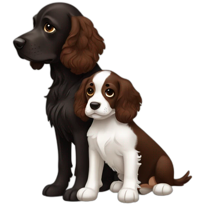 cuddling brown springer spaniel and black springer spaniel emoji
