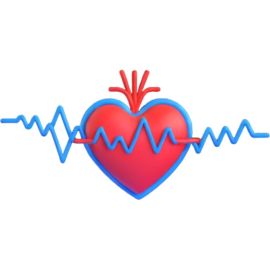 3D heart with blue and red ECG pulse line emoji