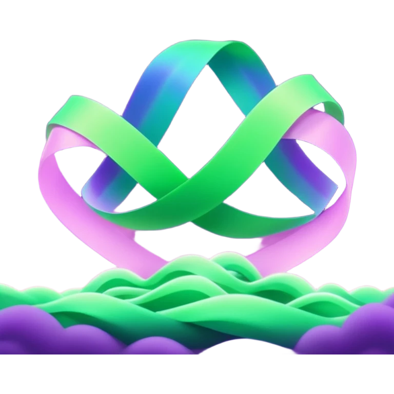 3D render of Aurora, miniature weather phenomenon, volumetric particle effects, wavy glowing neon green and purple ribbons in the sky, elemental energy, emoji style, isolated on white background --v 6.0. emoji