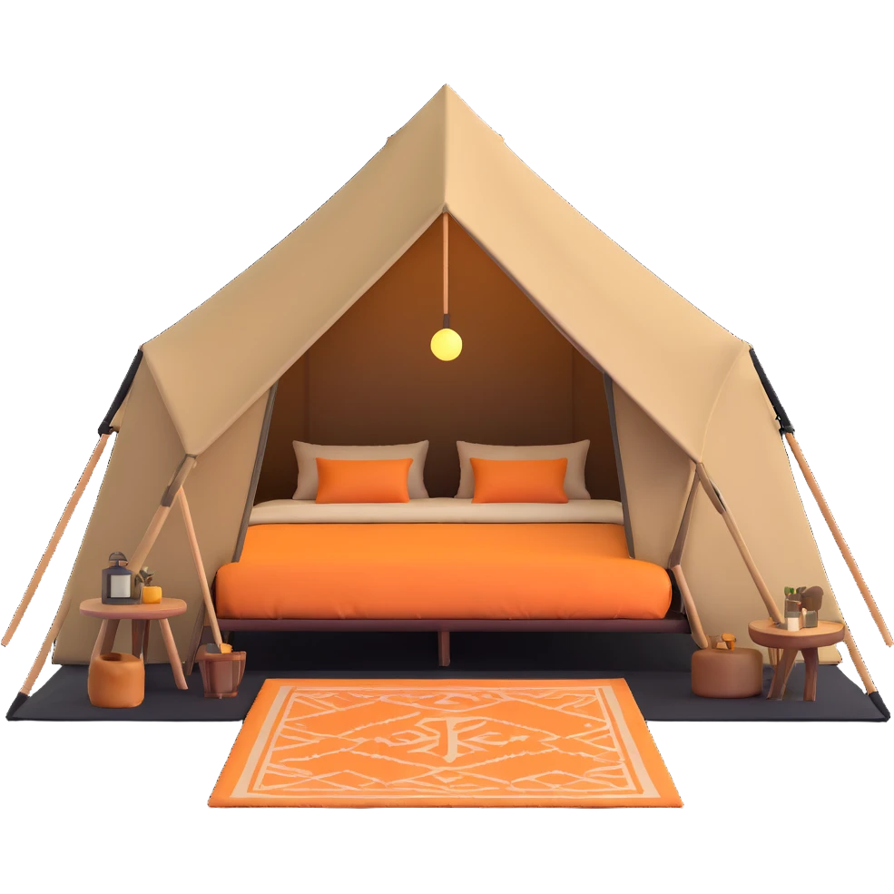 deluxe safari glamping tent with luxury furnishings emoji