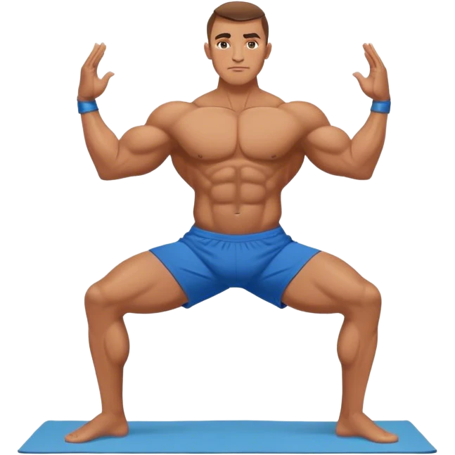 bodybuilder blue short warrior-II yoga pose emoji