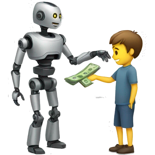 man giving money to robot emoji