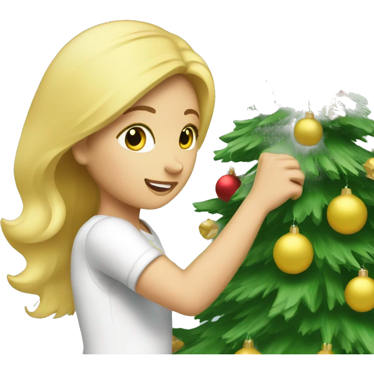 Blond Girl decorating Christmas tree emoji