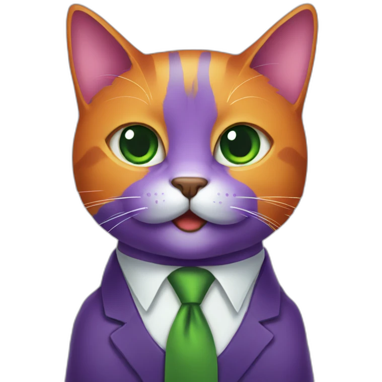 Purple cat with a green and orange tie emoji