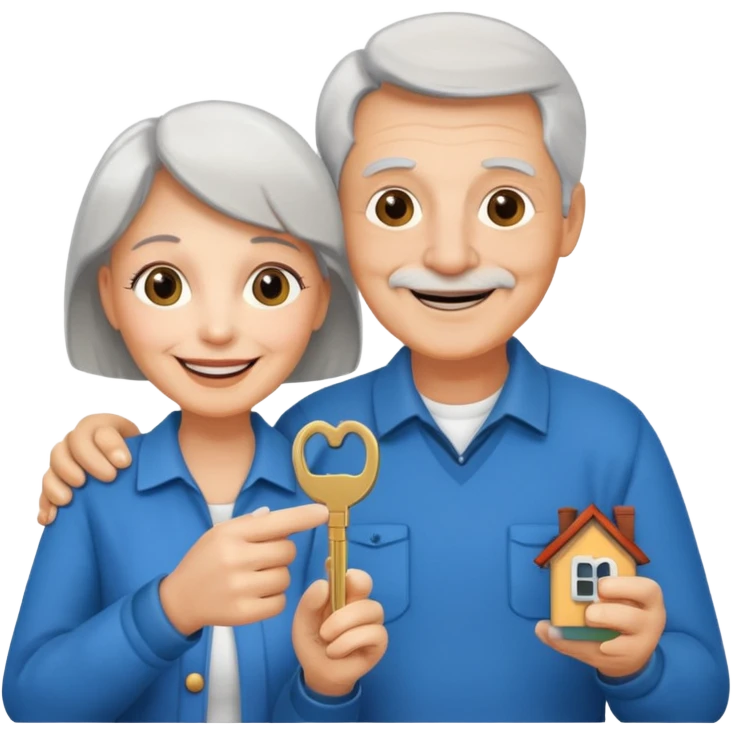 older home sellers, smiling, holding a house key emoji
